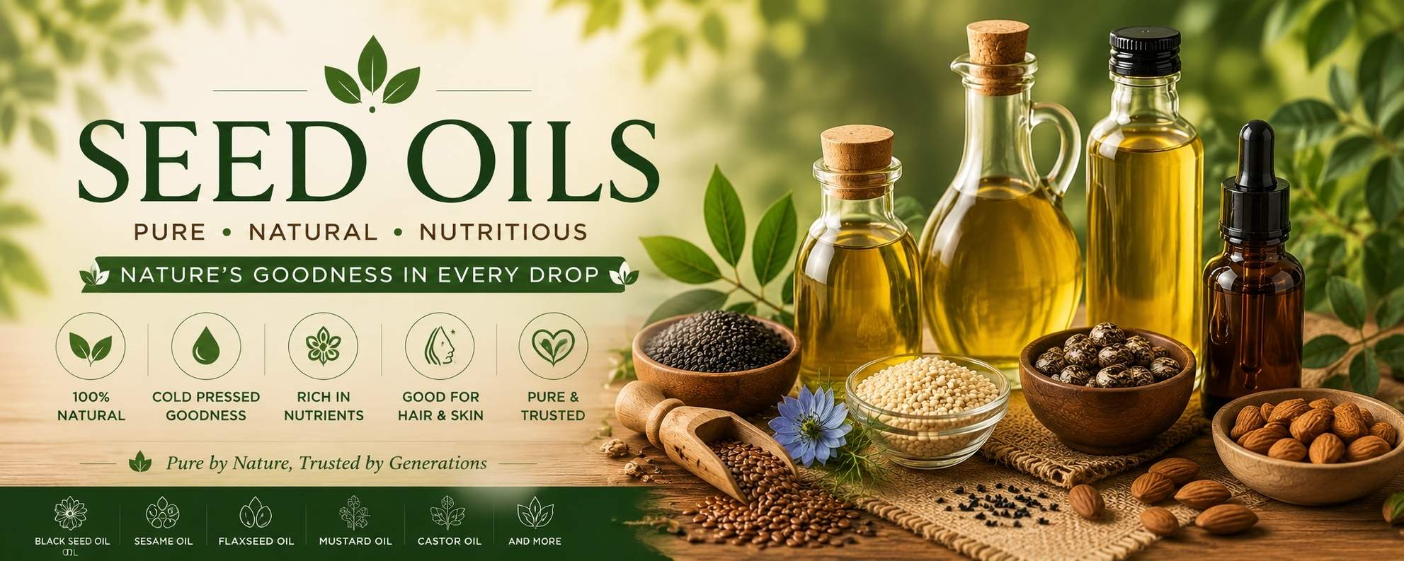 Natural botanical seed oils for hair skin and wellness