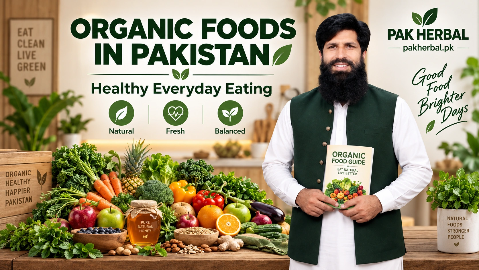 Organic Foods in Pakistan guide with fresh vegetables and natural foods by PakHerbal