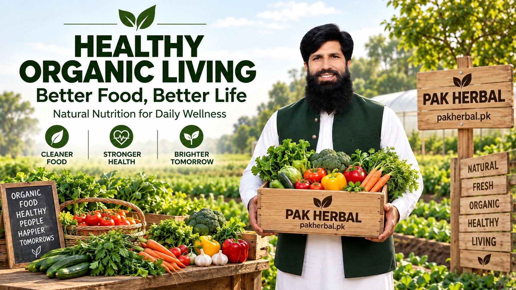 Healthy organic living with fresh vegetables and balanced natural nutrition in Pakistan