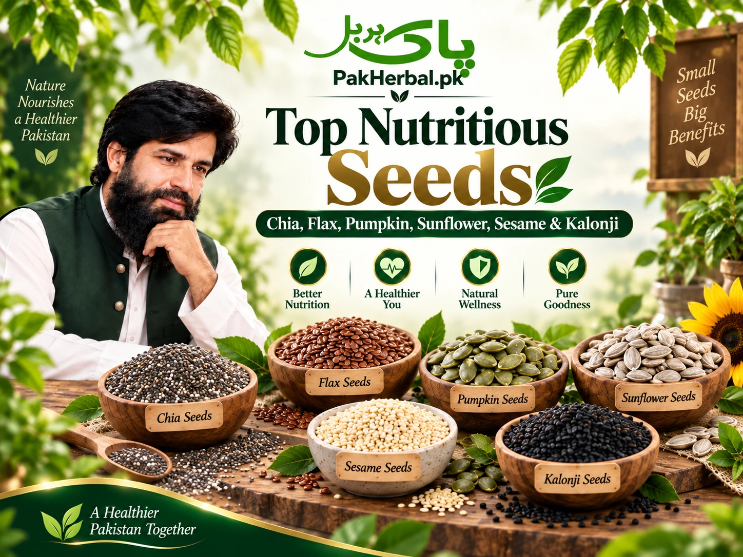 Healthy chia flax pumpkin sunflower and sesame seeds nutritional benefits